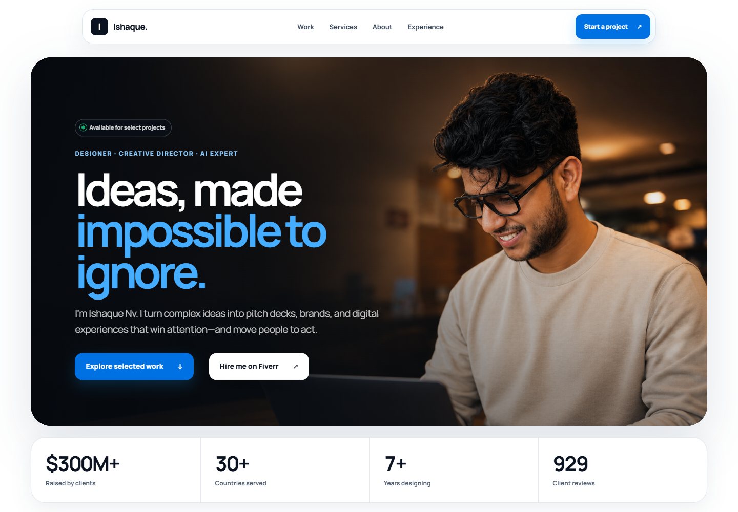 Ishaque Nv. portfolio website homepage