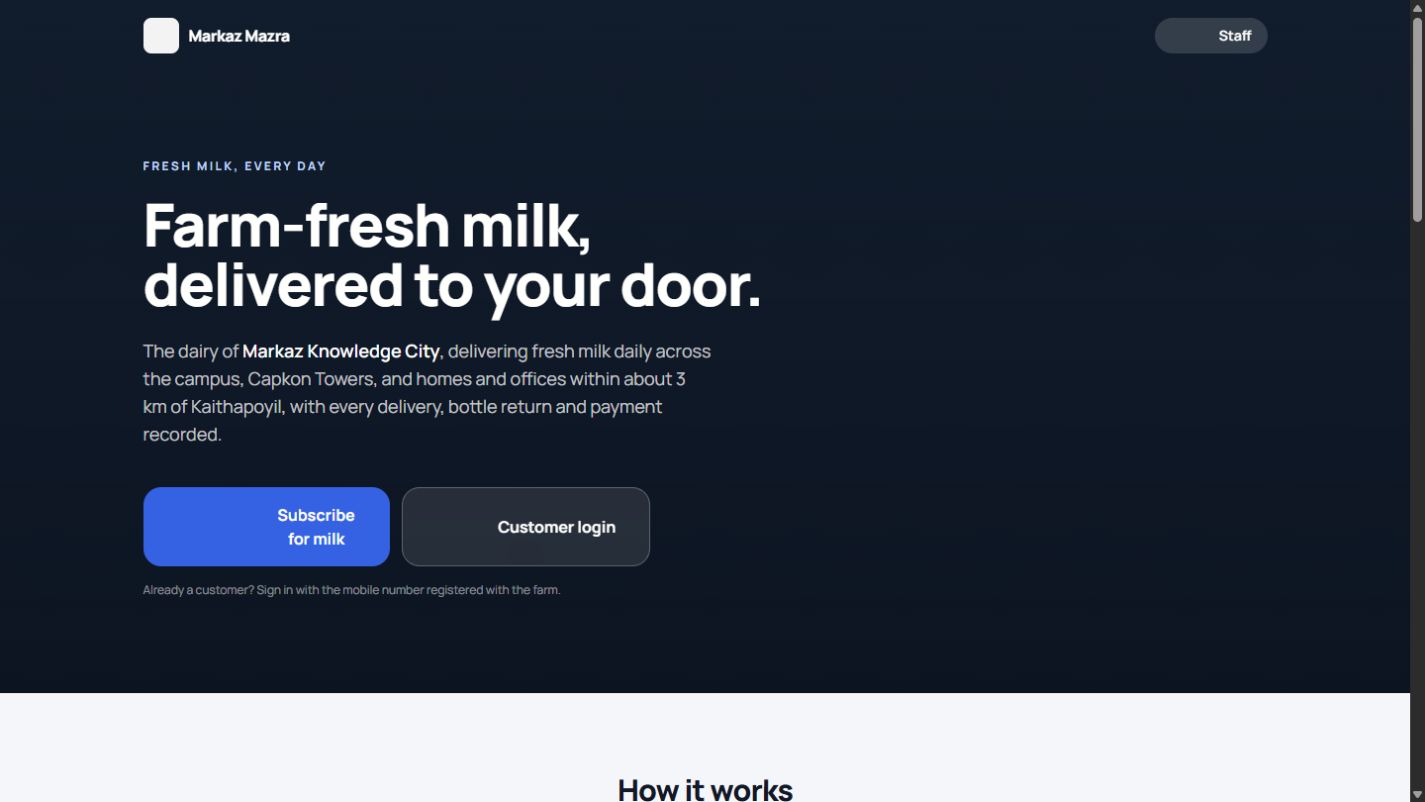 Markaz Mazra milk delivery website homepage
