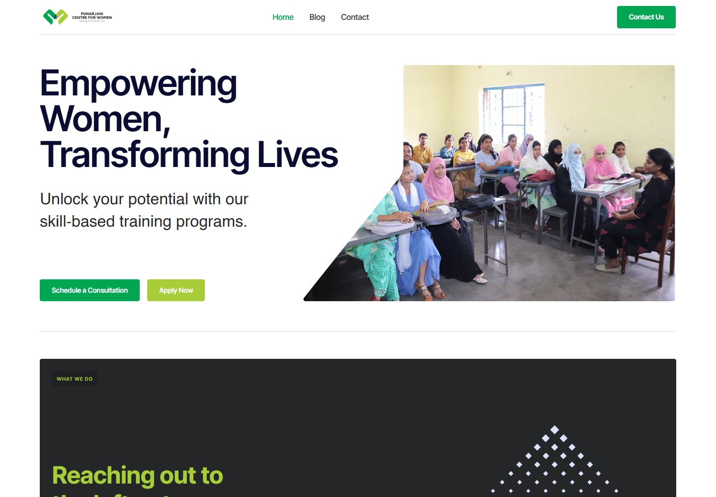 Punarjani Centre for Women website homepage